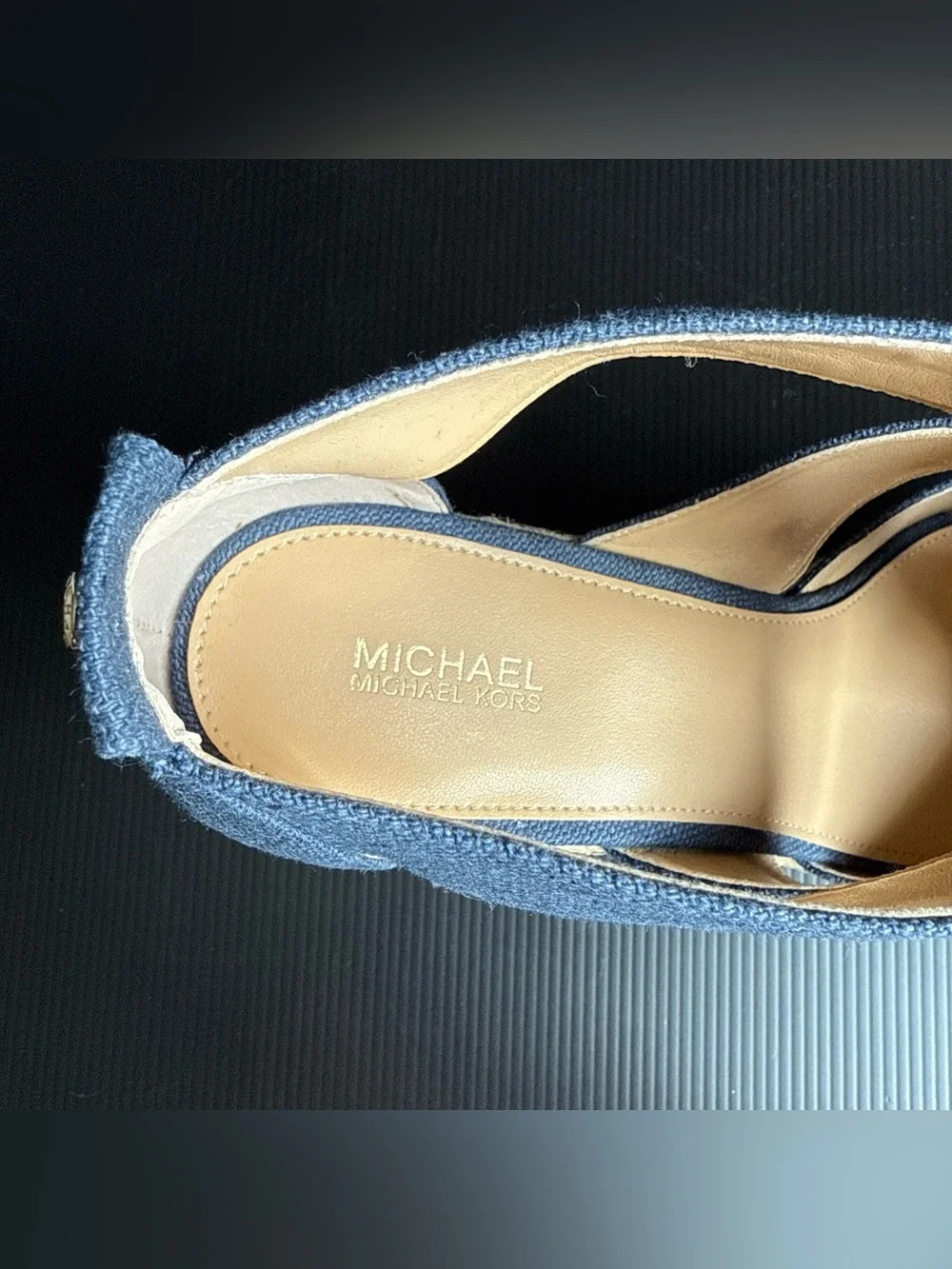 Pre-Owned Michael Kors Navy Canvas Damita Wedge Espadrille Women’s Size 9.5